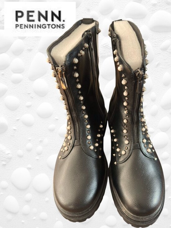 Penningtons Shoes - Penningtons Black Studded Boots – Size 10 WW (Wide Width)